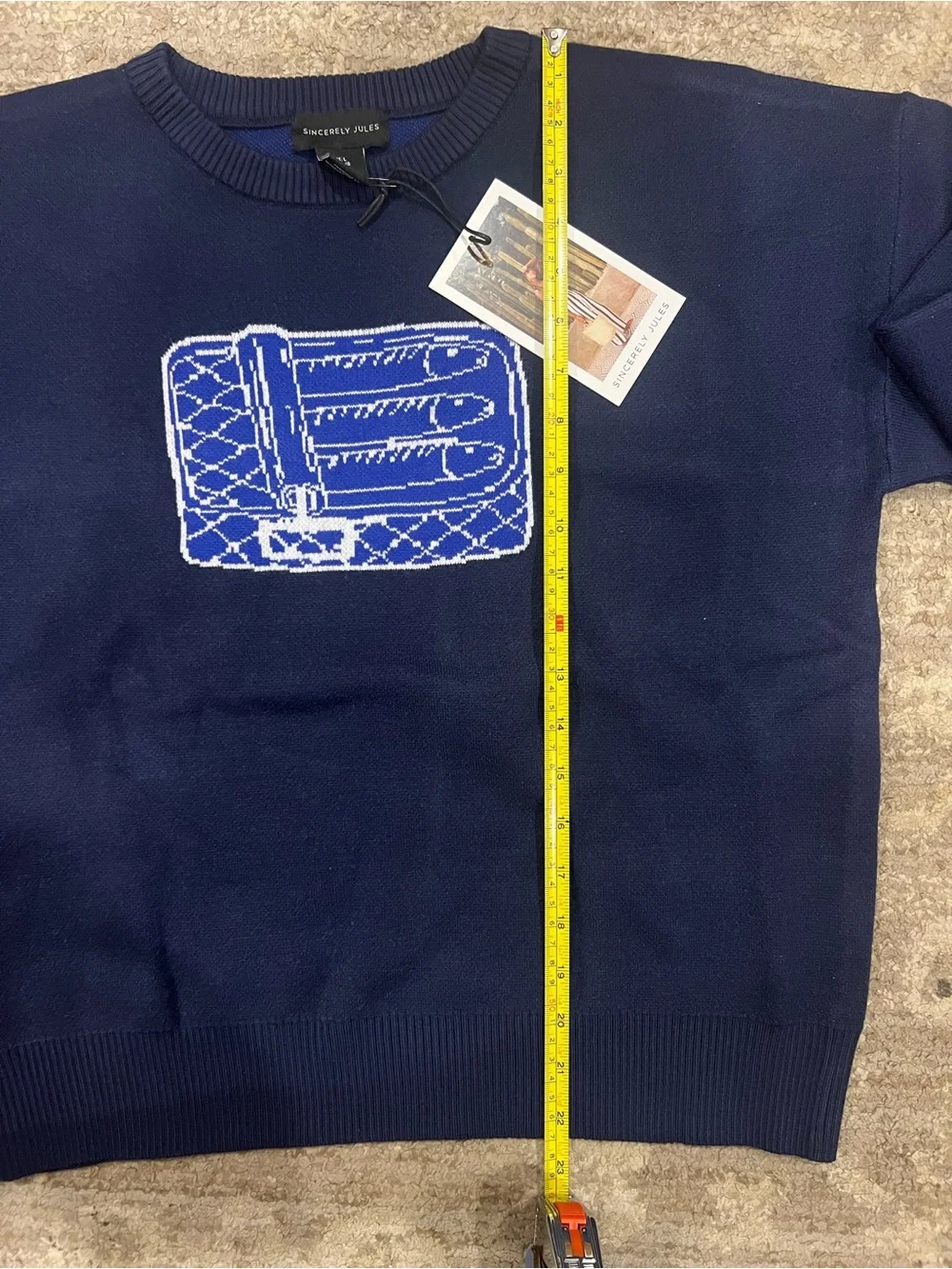 Sincerly Jules Navy Crewneck Sweater with Blue and White Graphic Patch